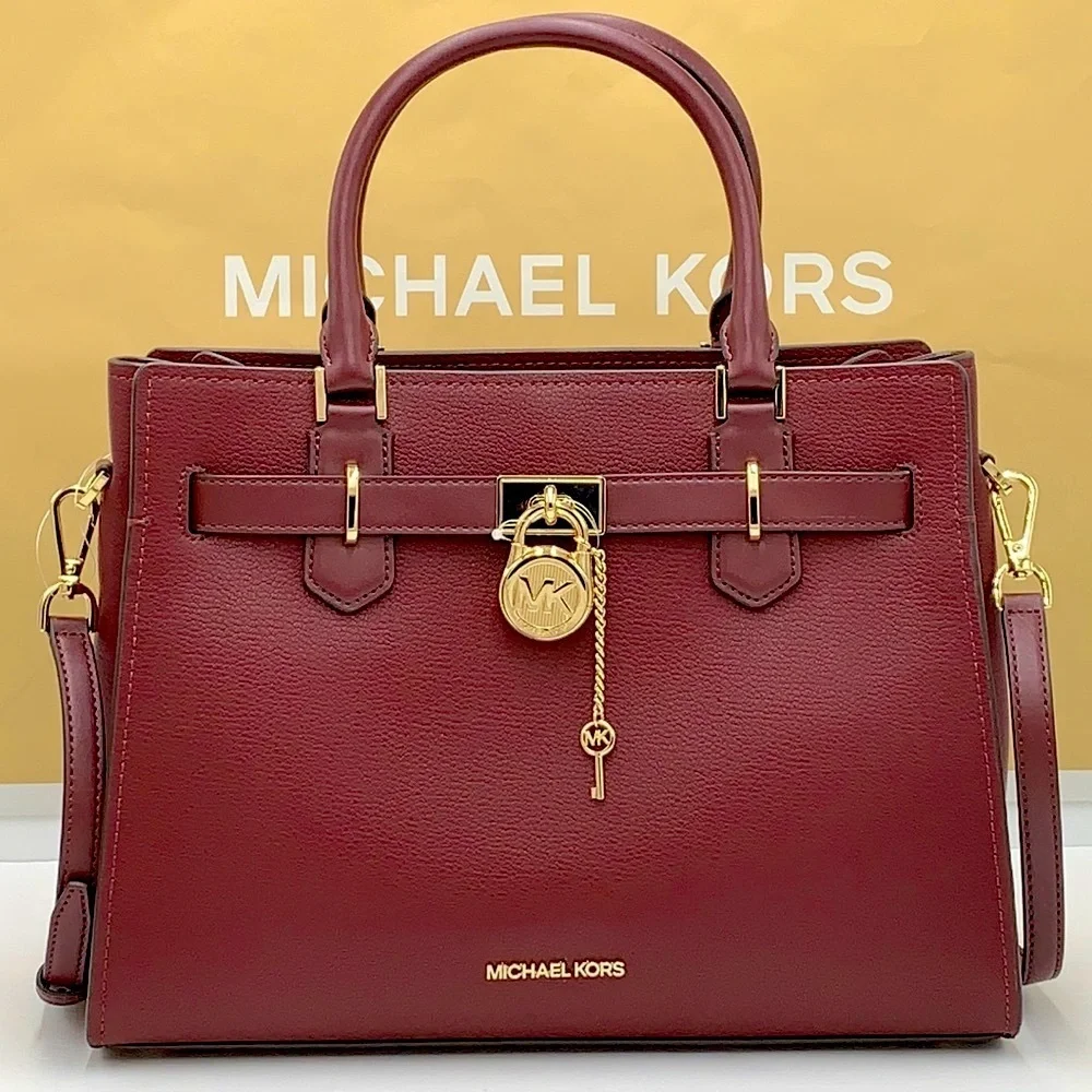 Michael Kors Hamilton Meidum Satchel Shoulder Crossbody Bag DARK CHERRY 🍒color